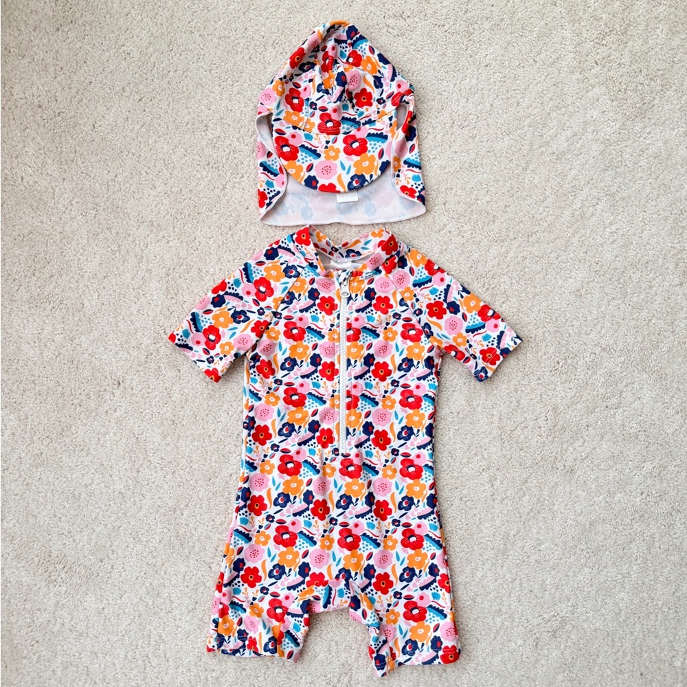 Bonverano Floral Kids One Piece Swimsuit with Hat
